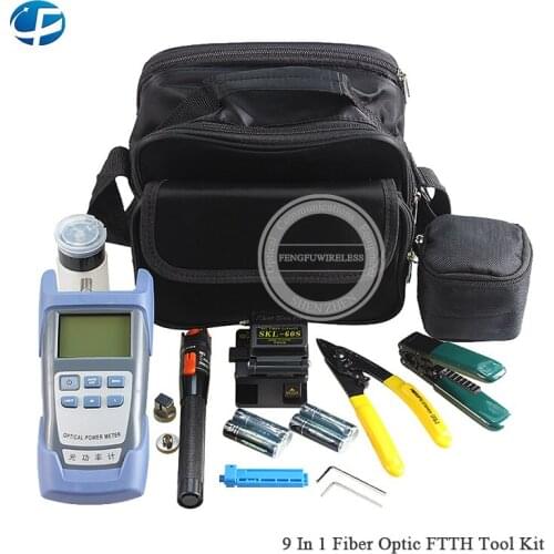 9 in 1 Fiber OPM Cold Tools Set Combination Of SKL-60S Cleaver 10KM VFL Ftth Stripper