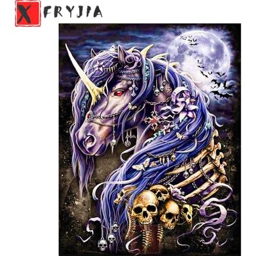 Full square Round drill Diamond embroidery Night unicorn and skeleton 5D DIY diamond Painting Cross Stitch Rhinestone Mosaic