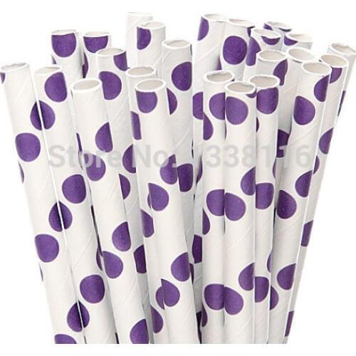 Free Shipping 100pcs Purple Polka Dot Paper Drinking Straws,Party Supplies Paper Drinking Straws Wholesale Online