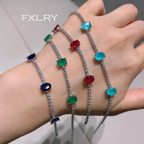 FXLRY Fashion blue/green zircon Square bracelet set for women Bride Wedding Jewelry