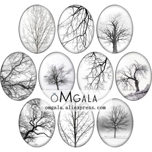 Bare Trees Art Drawing 13x18mm/18x25mm/30x40mm Oval photo glass cabochon flat back Making findings