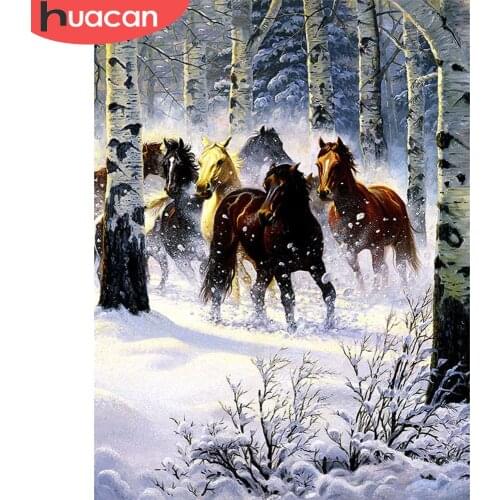 HUACAN DIY Diamond Painting 5d Horse Winter Home Decor Full Square/Round Diamond Embroidery Cross Stitch Animal Handmade Gift