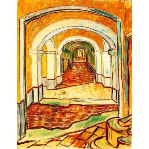 Vincent Van Gogh Paintings Corridor of Saint Paul Asylum in Saint Canvas Art Hand Painted Modern Artwork Picture For Wall Decor