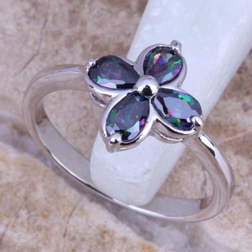Captivating Rainbow Cubic Zirconia Silver Plated Womens Ring Size 6 / 7 / 8 E833