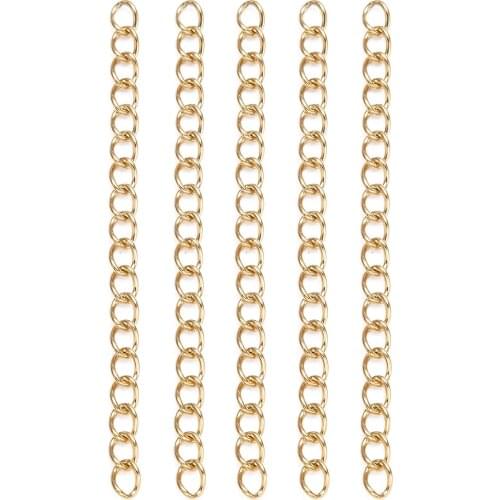 100Pcs Stainless Steel End Chains Golden Necklace Extender Tail Chain for Jewelry Making 47~53x3mm