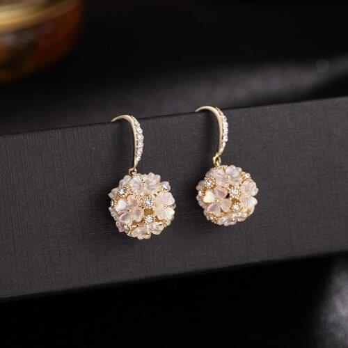 Korean Version Of Cute Flower Ball Ear Hooks Simple Long Tassel Temperament Flowers Elegant Sweet Ear Jewelry Women