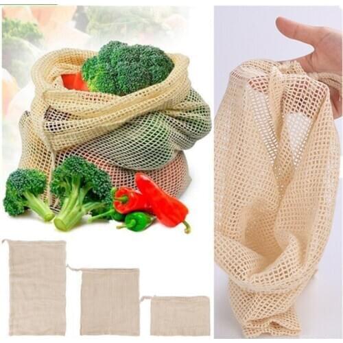 Vegetable Bags Popular Cotton Fruit And Vegetable With Drawstring Reusable Home 1PC Kitchen Storage Mesh Bags Machine Washable