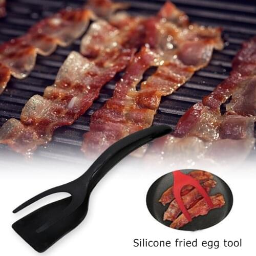 2 In 1 Multipurpose Non-stick Grip Food Flip Clip Fried Egg Cooking Turner Pancake Spatula Barbecue Bread Clamp Tong Toast