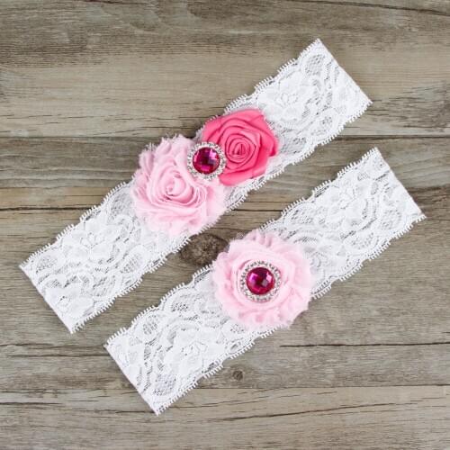 2017 New 2pcs/Set Acrylic Beaded Pink Flowers Wedding Garter Set Keepsake Toss High Quality Lace Garters Personalize Bridal Gift