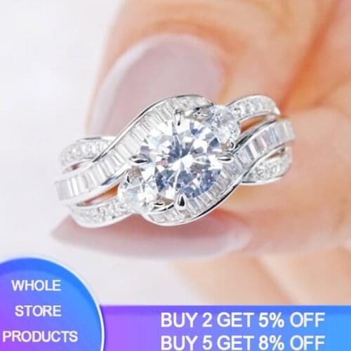 YANHUI New Pure 925 Silver Zircon Twist Geometric Ring Fashion Lady Luxury Brand Design Wedding Party Ring Gift HR1005