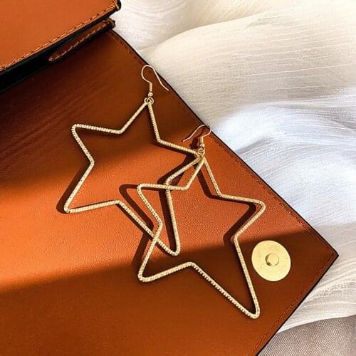 Fashion Simple hollow geometric trend Gold color earrings personality wild long star shape earrings Woman earring jewelry