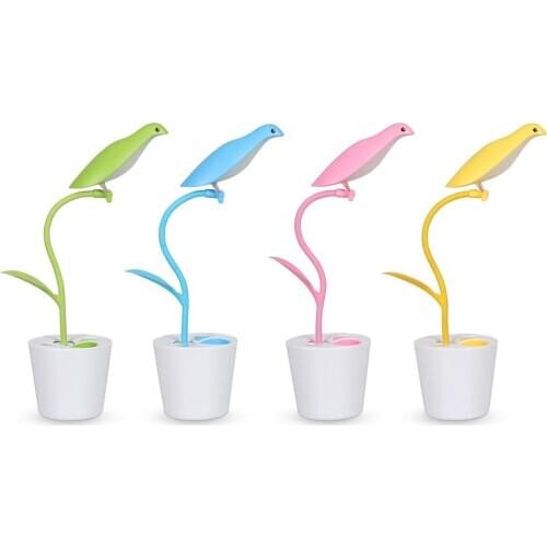 New LED Desk Lamp Touch Control Dimming Light Flexible USB Rechargeable Kids Studying Lamps with Pencil Holder Flower Plant Brid