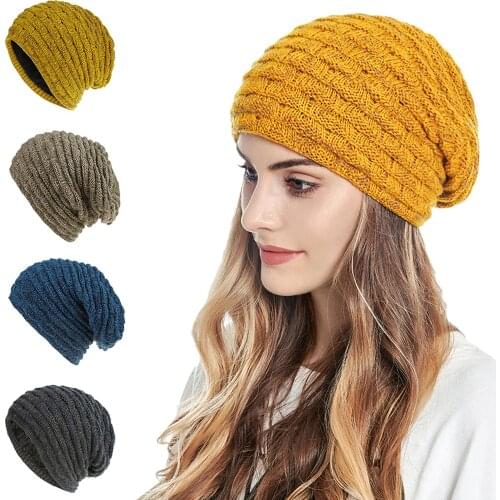 Solid Color Knitted Hat Women Men Winter Hats for Women Warm Plush Beanie Hat Cap Female Bonnet Hat Unisex Knitted Woolen Hat