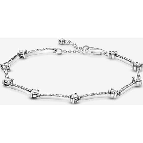 Original 925 Sterling Silver New Sparkle Inlaid Chain Pan Bracelet Suitable For Womens Gift Wedding Diy Jewelry
