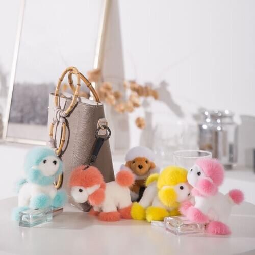 Plush Keychain Cute Simulation Dog Teddy Toy Mink Hair Cartoon Animal bag Car KeyRings Bag Pendant for Kids Girlfriends