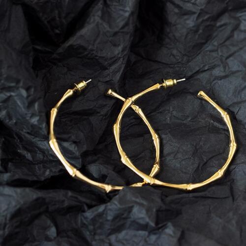 Simple golden bamboos geometric large earrings European and American stylish style earrings with individual lines