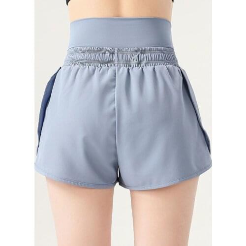 Summer Shorts Women Gym Sports Loose Casual Solid Anti-Empty Fake Two-Piece Quick-Drying High-Waist Running Fitness Yoga Pants