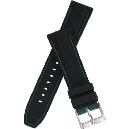 7 Choice 22MM Lug Width Double Color Pin Buckle Silicone Watch Band Wristwatch Replacement Straps 2 Pair Spring Bars