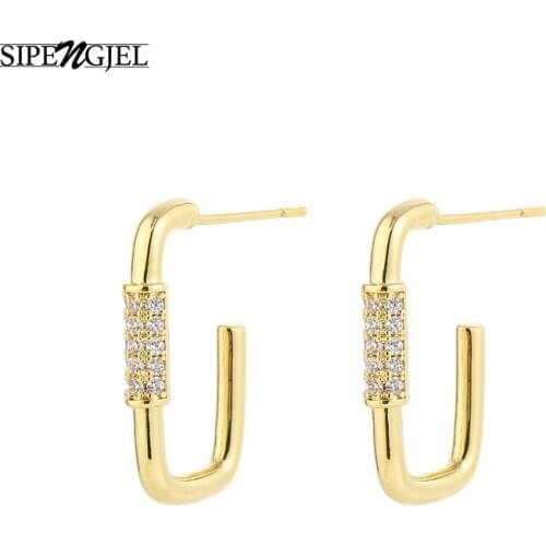 SIPENGJEL New Fashion Cubic Zircon Cute Korean Stud Earrings Gold Statement Geometric Earrings For Women Kpop Jewelry 2020