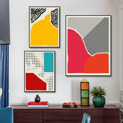 Modern Multicolored Red Blue Abstract Geometric Wall Art Canvas Painting Picture Poster and Print Gallery Living Room Home Decor