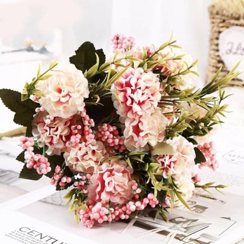 Bridal Wedding Bouquet Artificial Flowers Hydrangeas for Home Garden Party Silk Fake Flowers Table Decor Flores