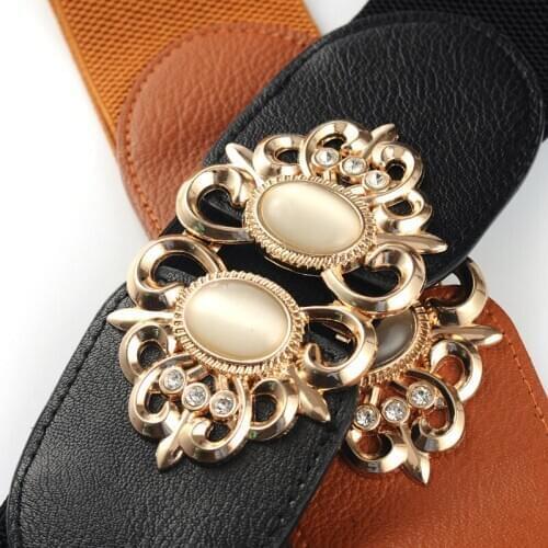 All-match Gemstone Diamond Set Elastic Womens Girdle Womens Widening Stretch Belt