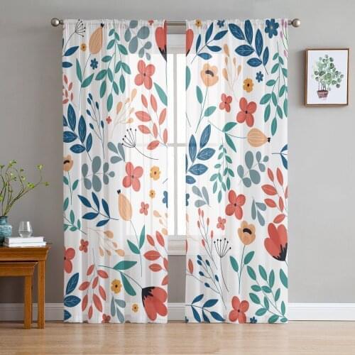 Spring Flower Branch Sprout Window Tulle Curtains for Living Room Bedroom Hotel Luxury Decoration Sheer Curtains