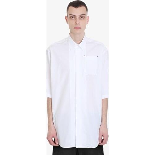 Japanese simple solid color five-point short-sleeved mens shirt summer European and American minimalist loose profile shirt