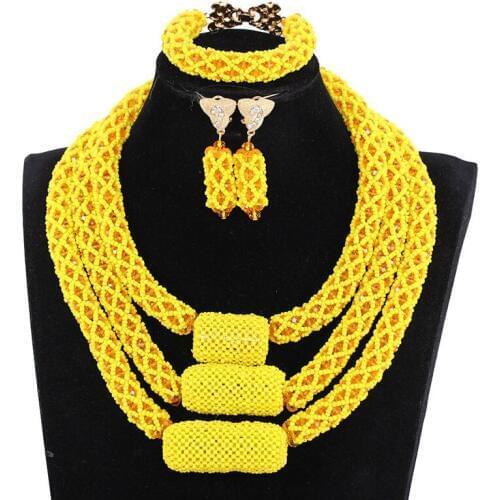 Yellow women fashion jewelry set wedding bridal jewelry trendy nigerian wedding african beads jewelry set Free shipping JB117