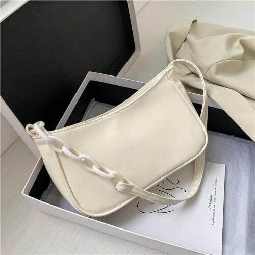 Female Leather Solid Color Chain Handbag Retro Casual Women Totes Shoulder Bags Fashion Exquisite Shopping Bag