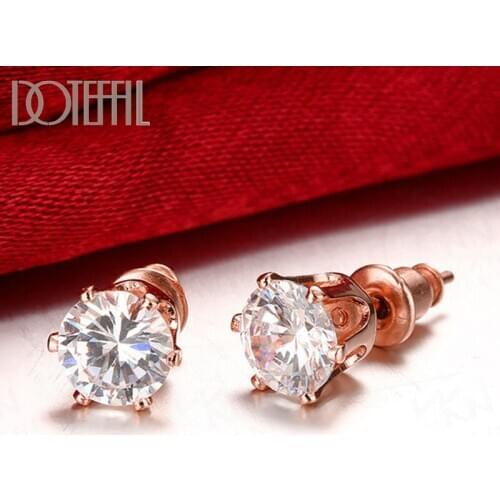 DOTEFFIL 925 Sterling Silver AAA Zircon Rose Gold Earring For Woman Fashion Party Wedding Engagement Party Jewelry