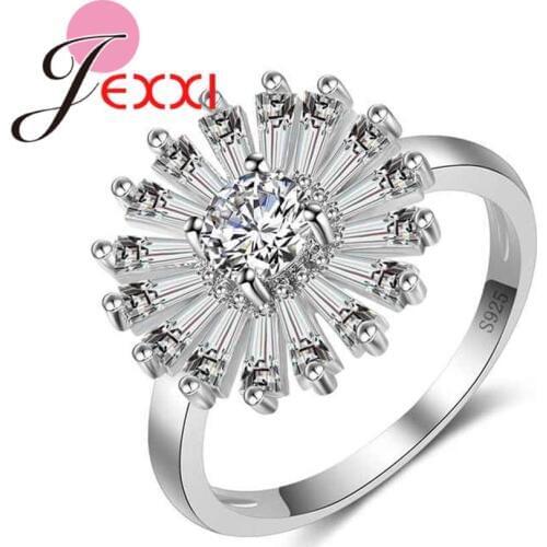 High Quality Cubic Zirconia Flower Shape Finger Rings 925 Sterling Silver Jewelry for Women Girls Engagement & Wedding