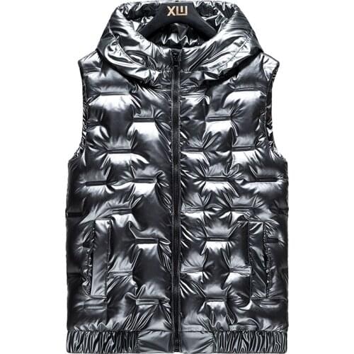 Plus size 4XL Fashion Shiny Down Cotton Vest mens Vest New Autumn Winter Waistcoat Hooded Keep Warm Sleeveless Couple vest