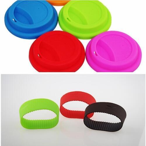 1set/lot Silicone cup sleeve with lids Set Healthy silicone sleeves cover and wraps silicone mug lids
