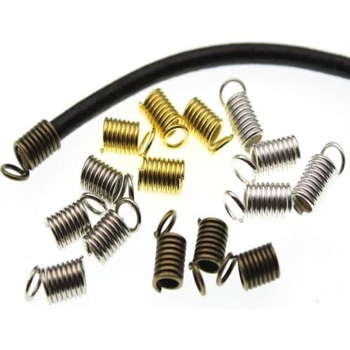 100pcs Spring Crimp Ends Fastener Connector Crimp Beads Fits 2mm 3mm Round Leather Cord DIY Necklace Jewelry Making Z205
