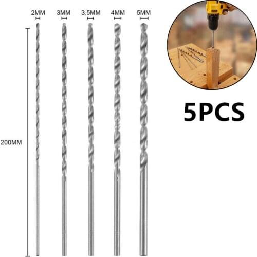 5pcs Extra Long Drill Bit 200mm HSS Straight Shank Auger Twist. Drill Bits Power Tool For Wood Metal Drilling 2/3/3.5/4/5mm Dia