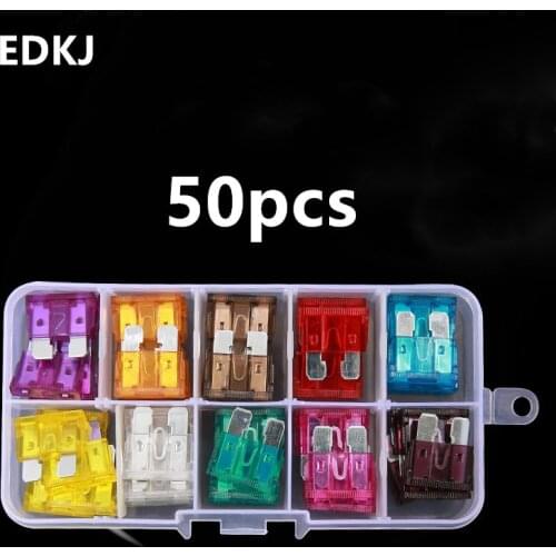 50pcs Medium-sized car fuse 2A 3A 5A 7.5A 10A 15A 20A 25A 30A 35A Fuse Aluminium Assortment Auto Blade Type Fuse Set Truck