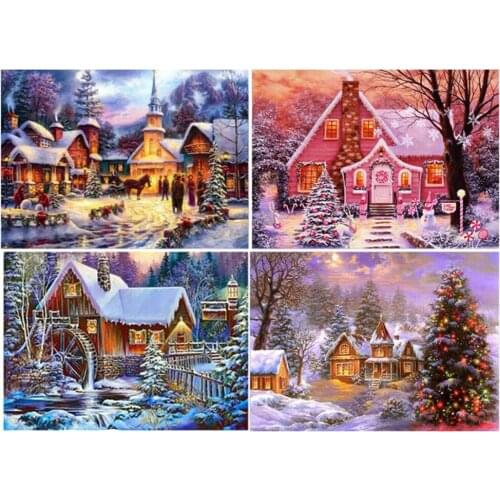 DIY Embroidery Landscape Mosaic Winter House Snow Scene Full Drill Diamond Painting Cross Stitch Art Christmas Home Decor Gift