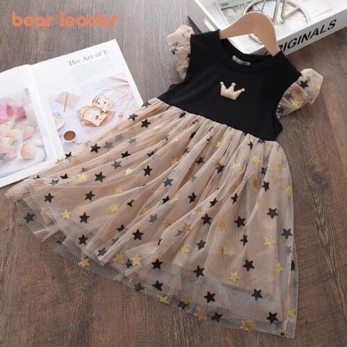 Bear Leader Baby Girls Summer Fashion Dresses 2021 New Baby Stars Sequined Costumes Kids Party Vestidos Casual Clothes 3-7 Years