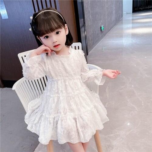 Toddler Girl White Dress Floral Pattern Party Girl Dress Lace Floral Kid Dress Spring Autumn Childrens Clothing