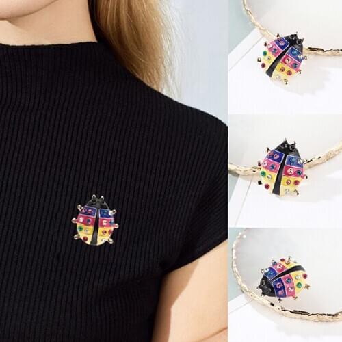 Fashion Colorful Enamel Rhinestone Ladybug Brooches Beetle Pin Corsage Jewelry