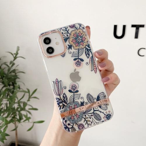 Plating Flower Case for iPhone 12 Pro Max 12Pro 11 SE 2020 XS X XR 7 8 6 6s Plus Cases Luxury Hollow Out Floral IMD TPU Cover