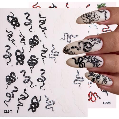 Black White Snake Nail Art Stickes Winter Designs Rose Dragon Water Transfer Slider Decals Nails Ornaments Manicures Accessory