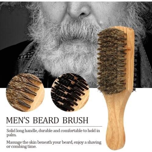 Wood Handle Mens Beard Brush Men Mustache Brushes Comb Double-sided Facial Hair Brush Male Face Message Shaving Brush Tool