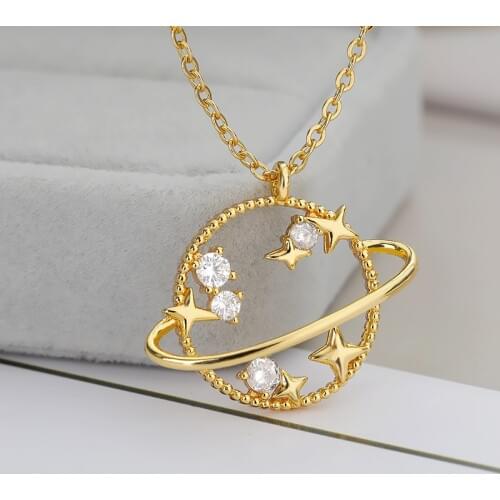 ICFTZWE Elegant Crystal Hollow Universe Planet Star Pendant Necklace For Women Gold Silver Color Chain Necklaces Jewelry Gifts