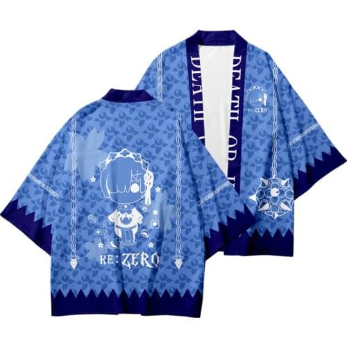 REM Cosplay Anime Cardigan Kimono Girl Boys Clothes Yukata Re:Zero Starting Life in Another World Haori Obi Beach Cardigan Robe