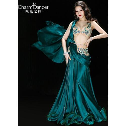 2019 new belly dance performance clothing sexy full-skirted belly dance luxury outfit bra+skirt+belt+shorts 4pcs set YC048