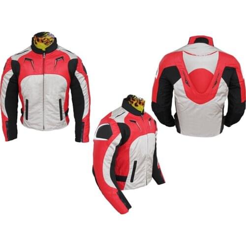 Red Mens Textile Motorcycle Riding Jacket with Protectors with Cotton Lining A Star Racing Jacket