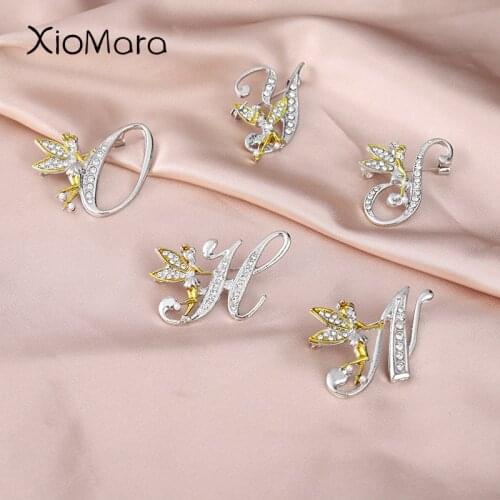 26 Letters Angel Wings Brooches Letter English Initials Metal Badges Rhinestone Angle For Kid Women Girl Gifts Exquisite Jewelry