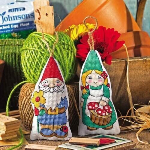 18CT Cross Stitch Homefun Gnome Hangers 19 Biscornu Needlework DIY Kit Embroidery Set Counted Cross-Stitching Packages
